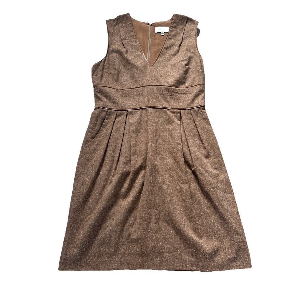 Adam Lippes Womens Brown Wool Silk V Neck Shift Dress 8 Classic Timeless